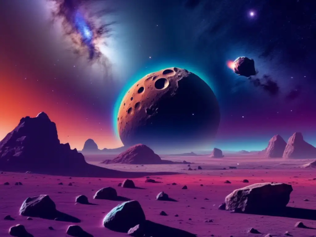 Exploración espacial: asteroides y agua Abastecimiento de agua en espacio: Asteroida con nave espacial extrayendo agua de su superficie