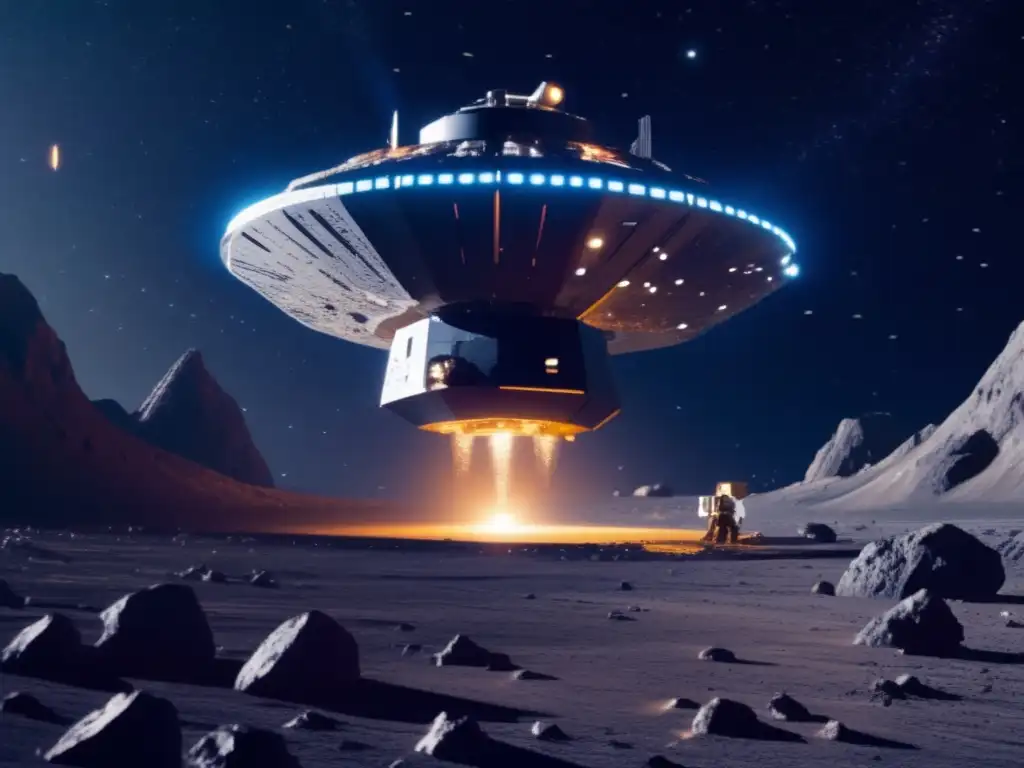 Acceso equitativo recursos asteroides: una imagen impactante de una operación futurista de minería espacial en un asteroide