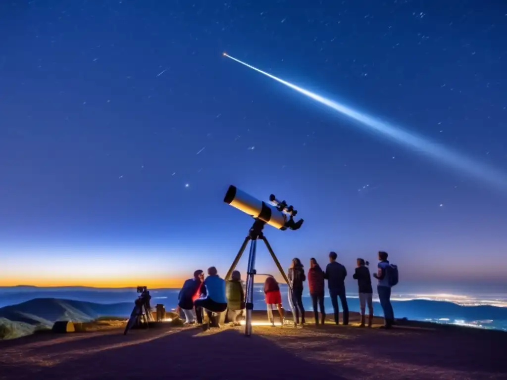 Astrónomos aficionados rastrean asteroide Aficionados de astronomía rastrean asteroides en la noche estrellada