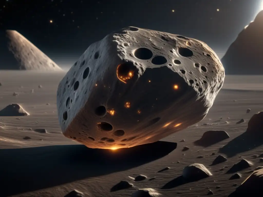 Alta resolución de un asteroide fascinante en el espacio, con detalles intrincados y compuestos orgánicos