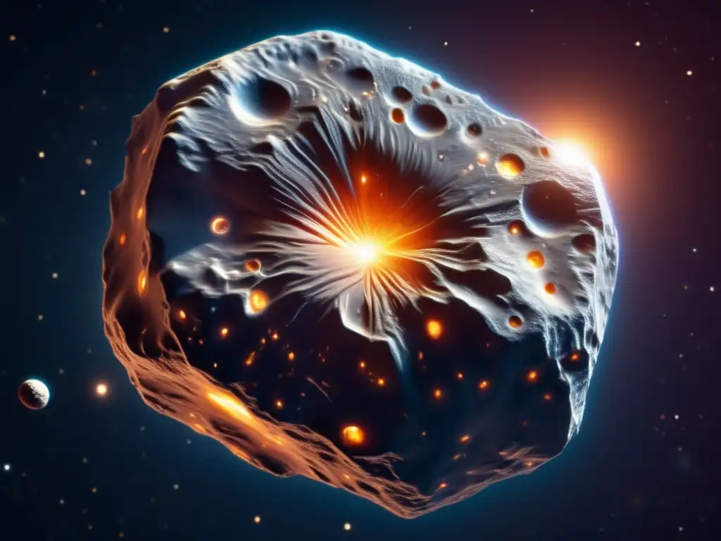 Psyche: Un asteroide metálico flotando en el espacio Alta resolución del asteroide Psyche, revelando su origen y características únicas
