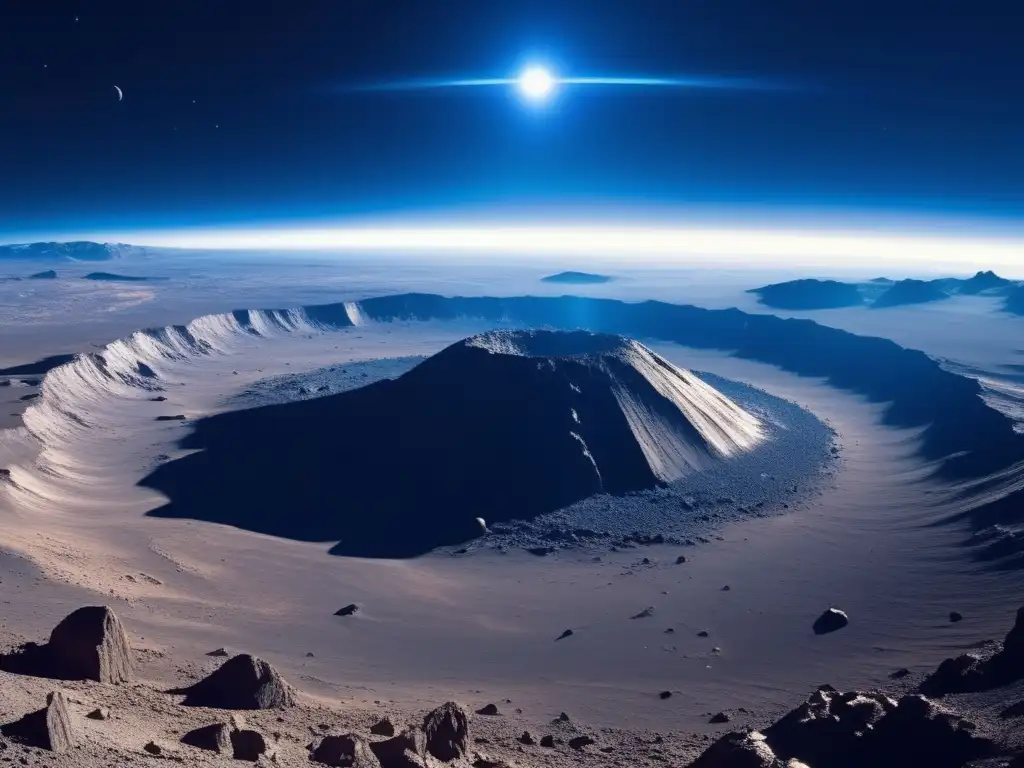 Amenaza espacial: Asteroide hacia la Tierra Amenaza de asteroides en la Tierra: paisaje desolado, asteroide brillante y cráteres amenazantes