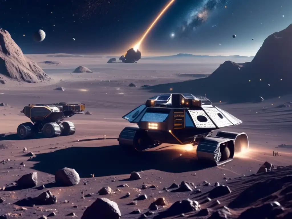 Minería espacial futurista en asteroide An ultradetallada imagen 8k muestra minería de asteroides rentable en un entorno futurista espacial