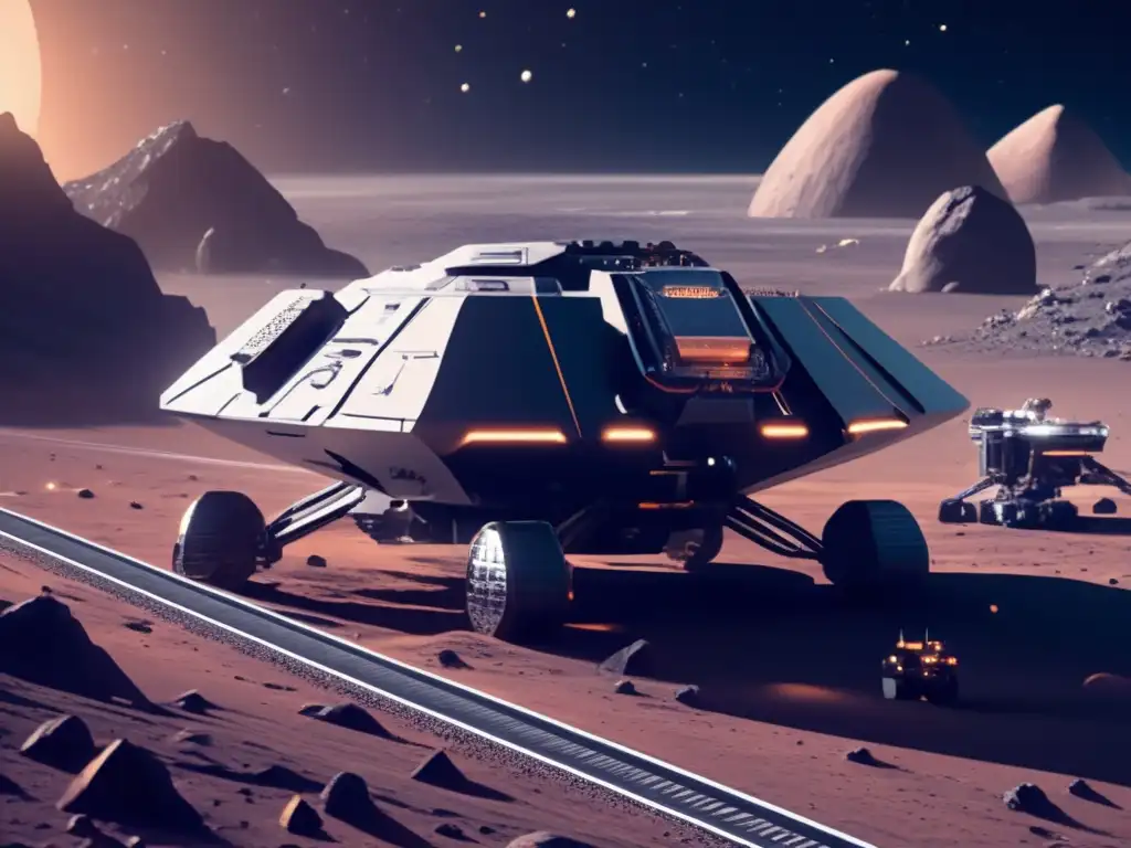Futuro minero espacial en asteroide Exploración y aprovechamiento sostenible de asteroides: Operación minera espacial futurista en un asteroide