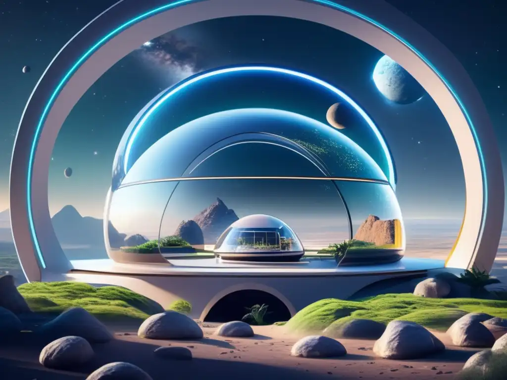 Hábitat espacial futurista en asteroide Habitáculos artificiales en asteroides: una imagen impresionante en 8k de un futurista hábitat espacial en un asteroide