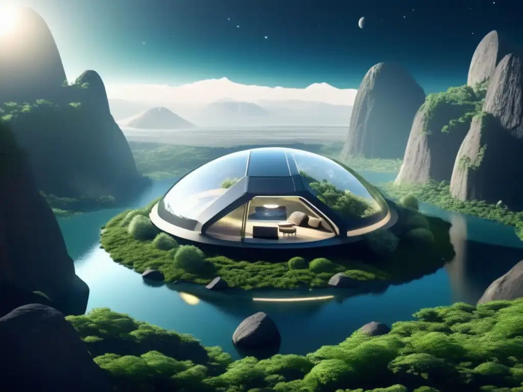 Hábitat futurista en asteroide Habitáculos artificiales en asteroides: un oasis futurista en el espacio