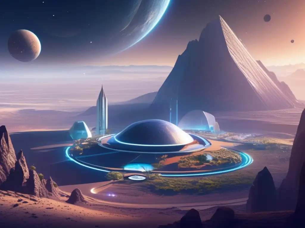 Asentamiento futurista en asteroide Asentamiento humano en asteroide: Desafío tecnológico y belleza del espacio