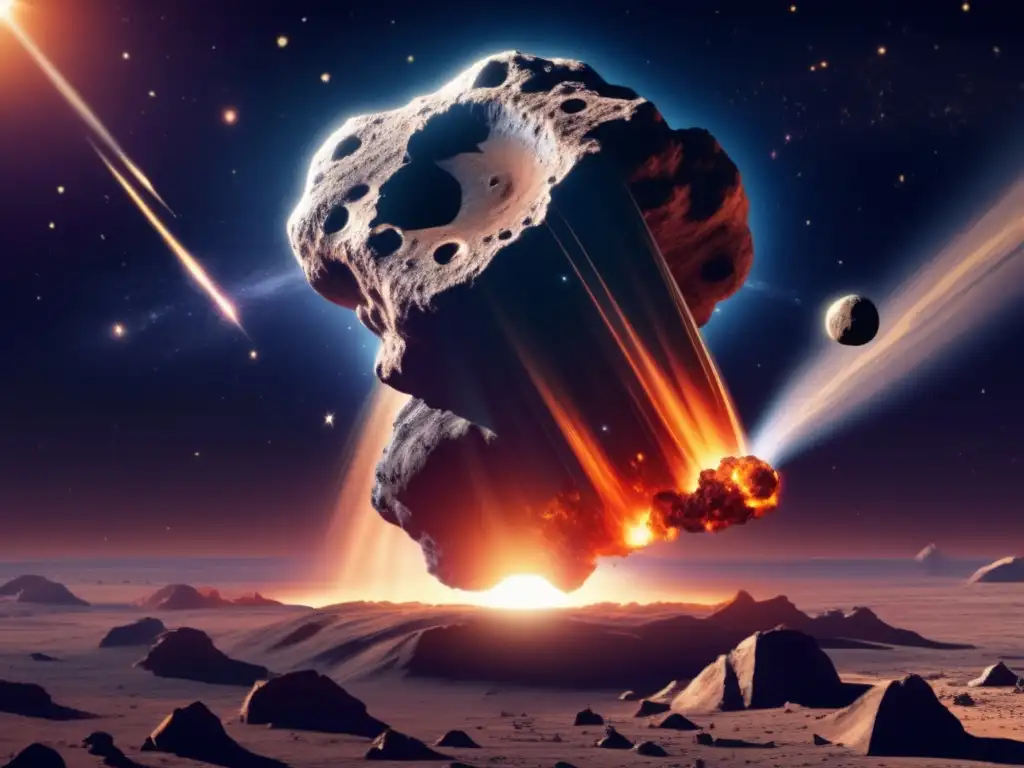 Asteroida masiva hacia la Tierra (50 caracteres) Asteriode impacta la Tierra, mostrando peligro y belleza