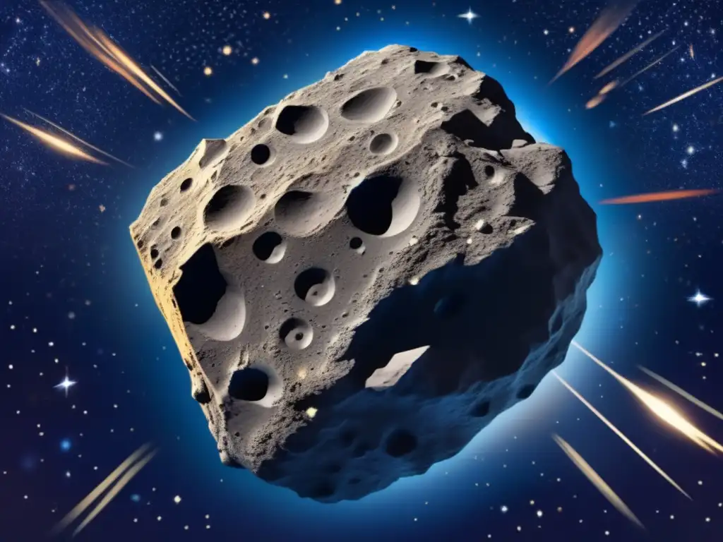 Asteroida amenazante sobre cielo estrellado