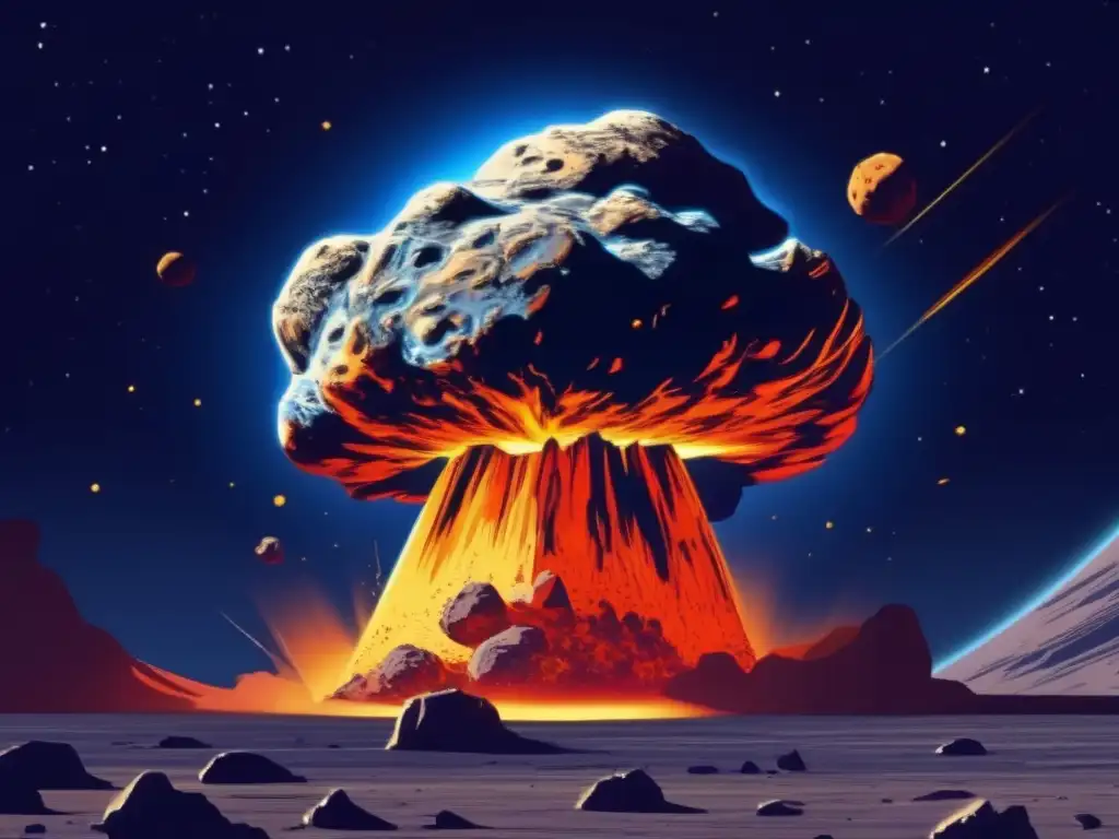 Asteroida masiva acercándose a la Tierra, resaltando su superficie rugosa y cráteres