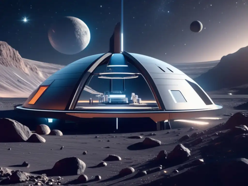 Laboratorio espacial futurista en asteroide Asteroide Base Alfa: Laboratorio Espacial Autosostenible