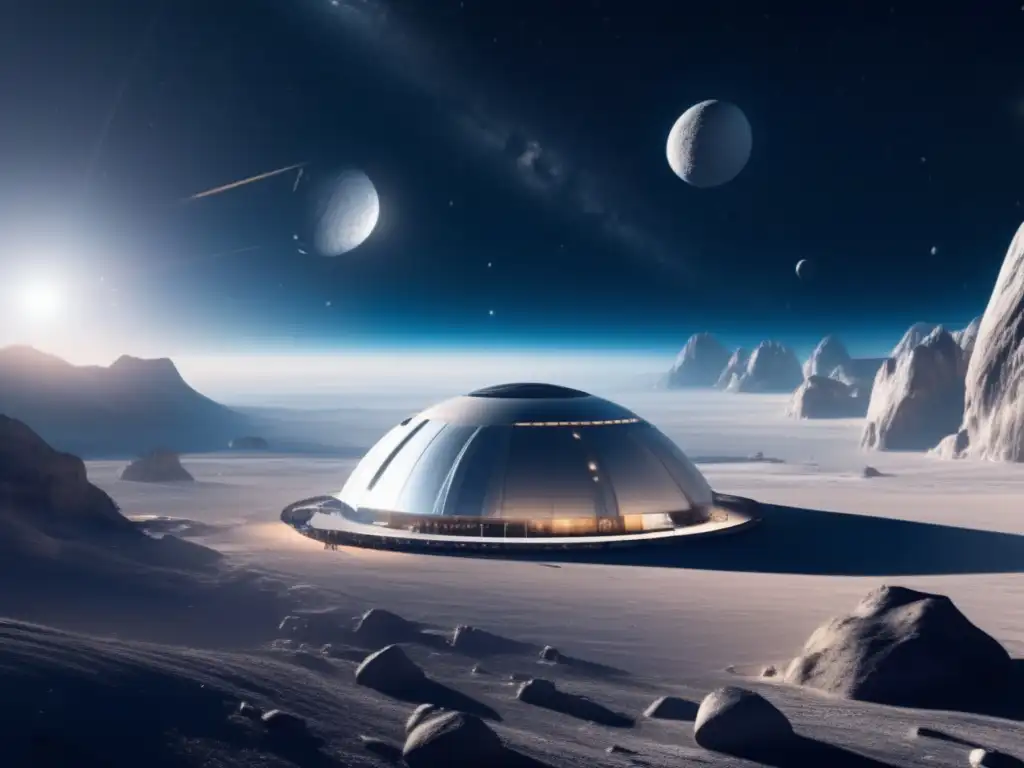 Estación espacial futurista en asteroide Asteroide Base Alfa: Laboratorios Espaciales Autosostenibles, vista impresionante de la vastedad del espacio