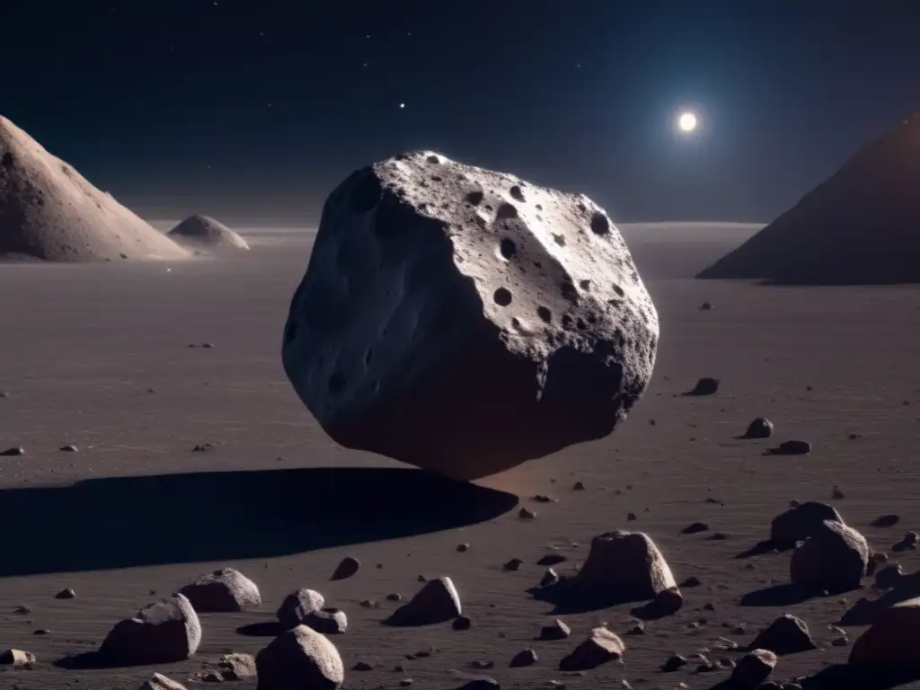 Impresionante imagen del asteroide Bennu en el espacio Asteroide Bennu: Detalles en 8k de su superficie oscura, cráteres y paisaje espacial, desafiando la soberanía y leyes astronómicas