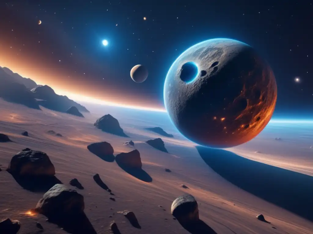 Órbita asteroide determinada por gravedad, escena espacial impresionante