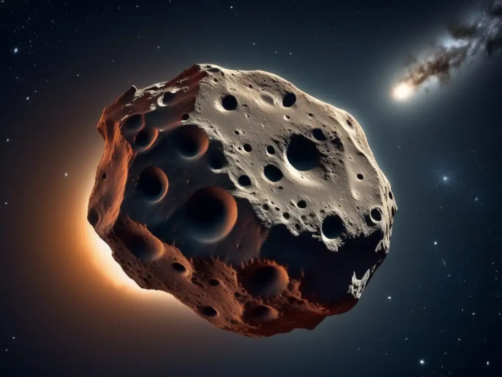 Impactante asteroide en el espacio Asteroide en el espacio, con detalles y textura fascinantes