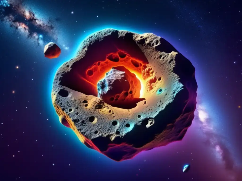 Asteroide flotando en el espacio, impresionante y vibrante Aste