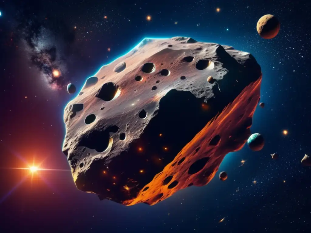 Asteroide colorido y rugoso en el espacio Asteroide flotando en el espacio, mostrando su superficie rocosa y texturas únicas