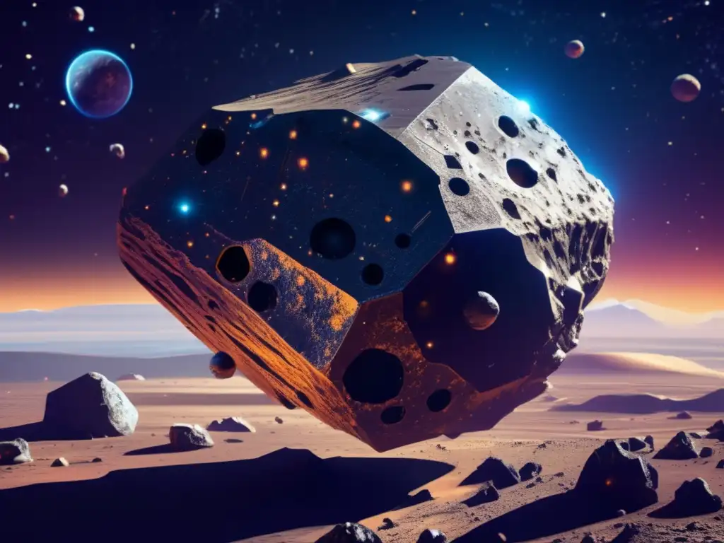 Asteroide y tecnología avanzada minera en el espacio Asteroide en el espacio con tecnología futurista y exploración
