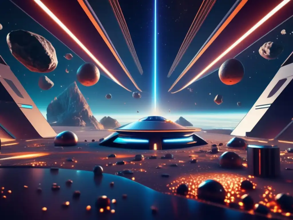 Asteroide: Futuro laboratorio espacial con científico, vial y elementos metálicos