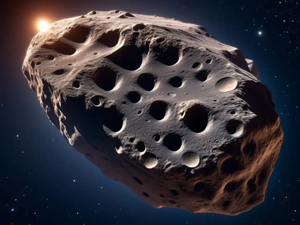 Asteroide irregular en el espacio Amenaza: asteroide irregular flotando en el espacio, con texturas realistas y detalles intrincados