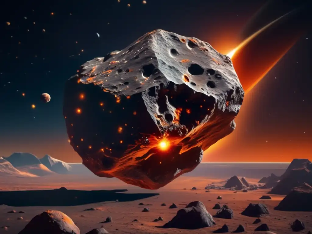 Asteroide irregular en el espacio Asteroide irregular cerca de la Tierra en detalle