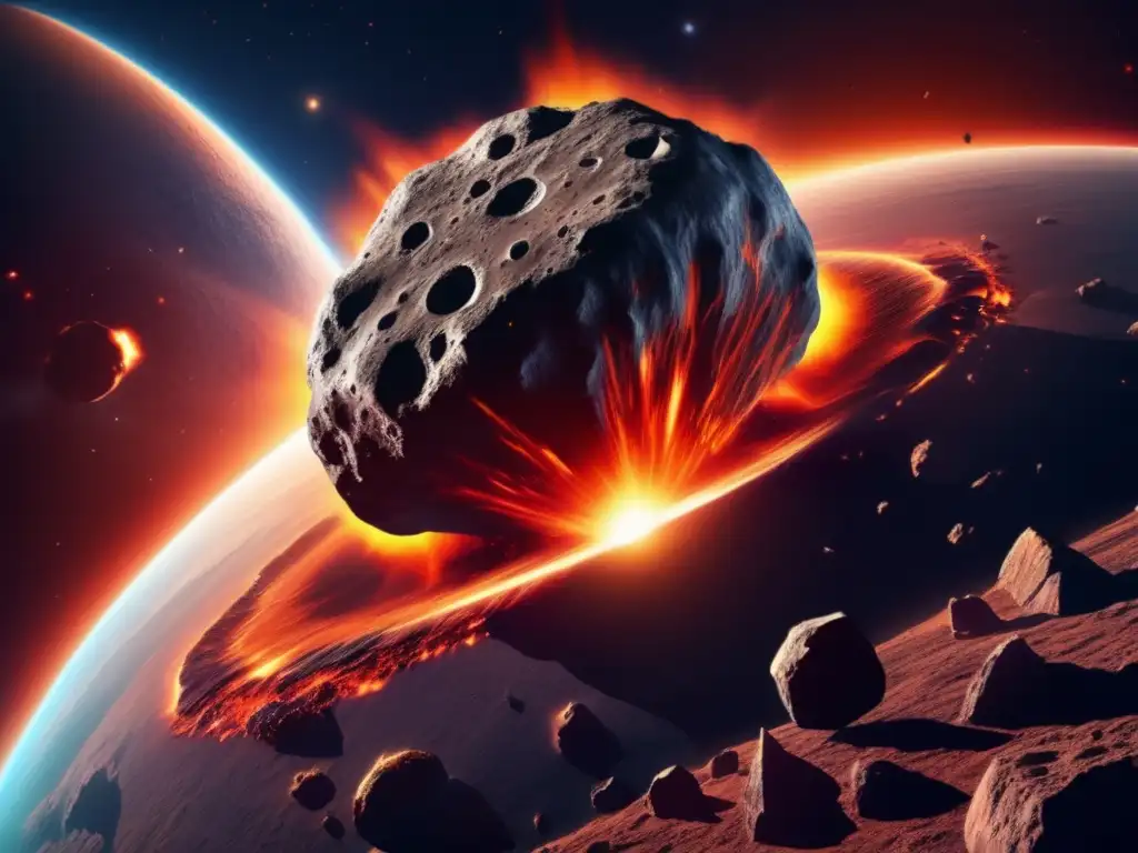 Asteroide en colisión con la Tierra Un asteroide masivo en colisión con la Tierra, mostrando peligro y urgencia