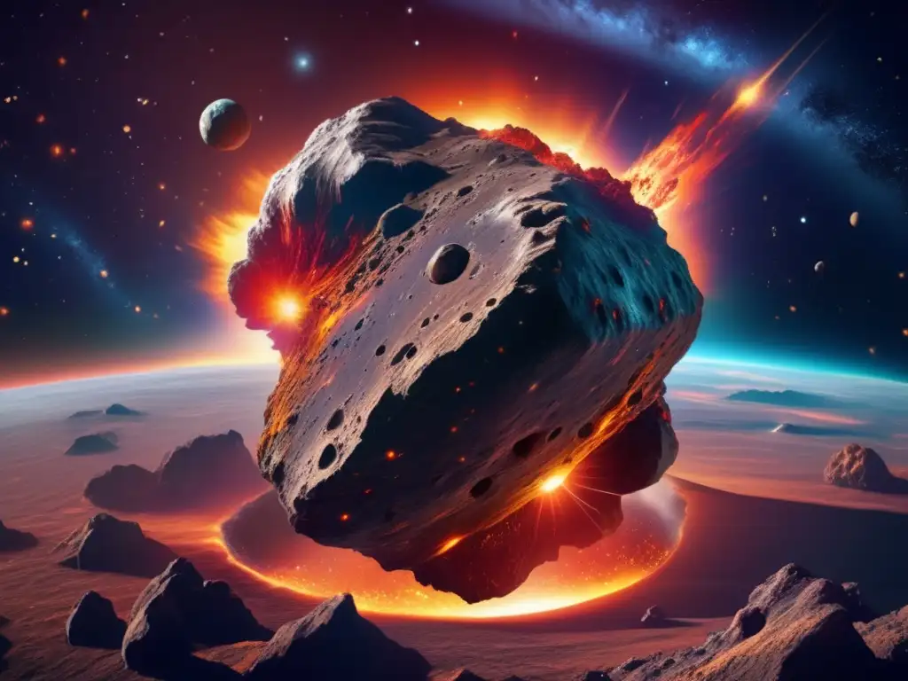 Asteroida impacto tierra Asteroide masivo en ruta hacia la Tierra, con detalles impresionantes y halo de escombros