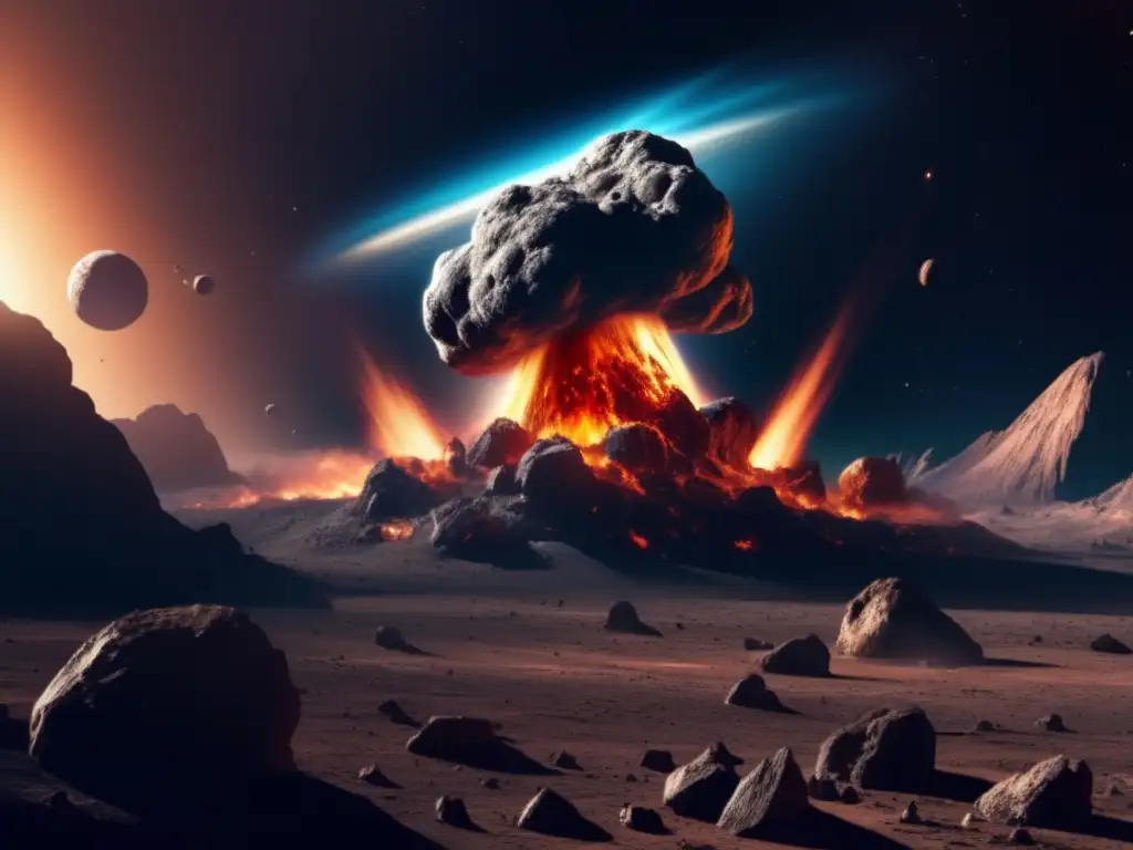 Asteroide amenazante cerca de la Tierra Un asteroide masivo se dirige hacia la Tierra, representando el protocolo último minuto y sus consecuencias catastróficas