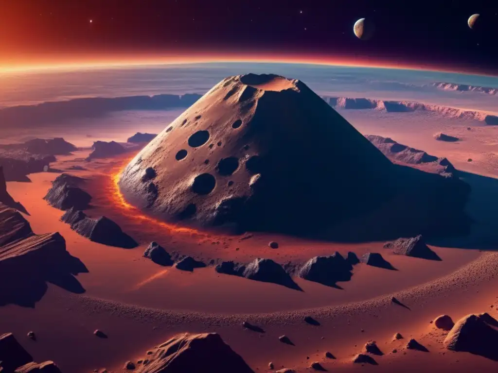 Asteroide amenazante en el cielo Un asteroide masivo se acerca a la Tierra, mostrando su superficie rugosa y bordes irregulares