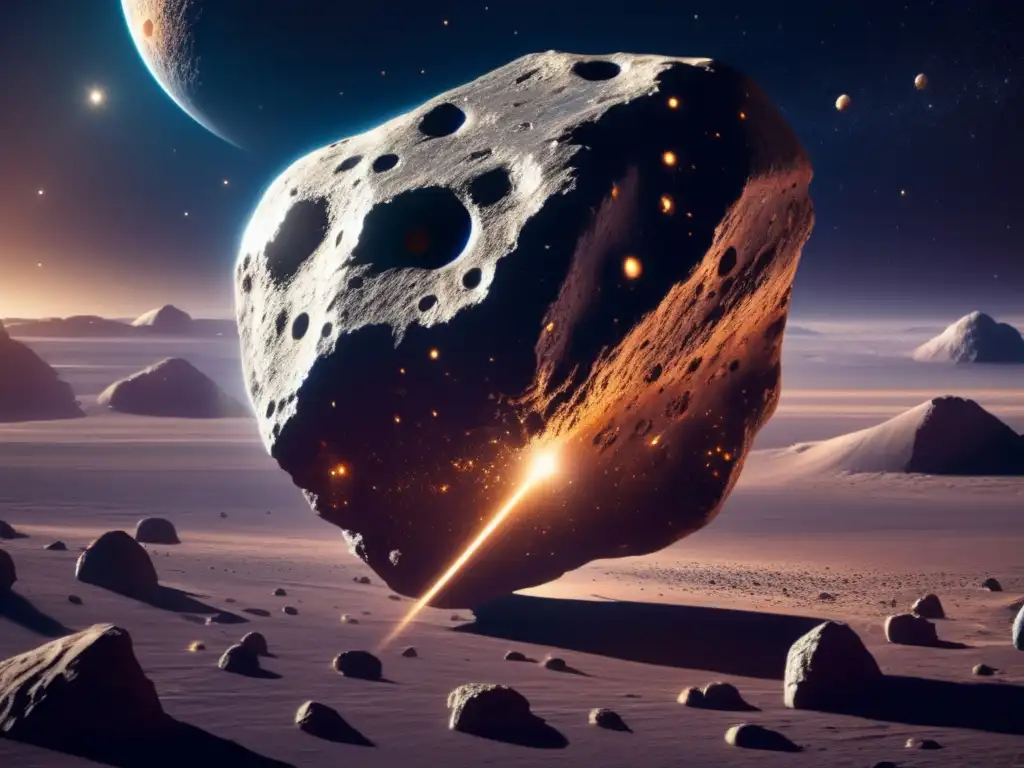 Asteroide metálico flotando en el espacio Asteroide metálico flotando en el espacio, con patrones y texturas impresionantes