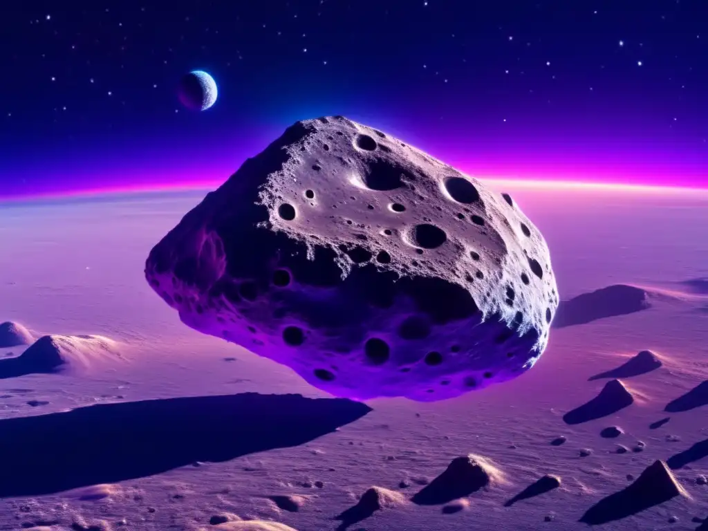 Asombrosa vista del asteroide en órbita Asteroide en movimiento, cautivante imagen 8k en el espacio con panorámica cósmica, revelando detalles y misterio