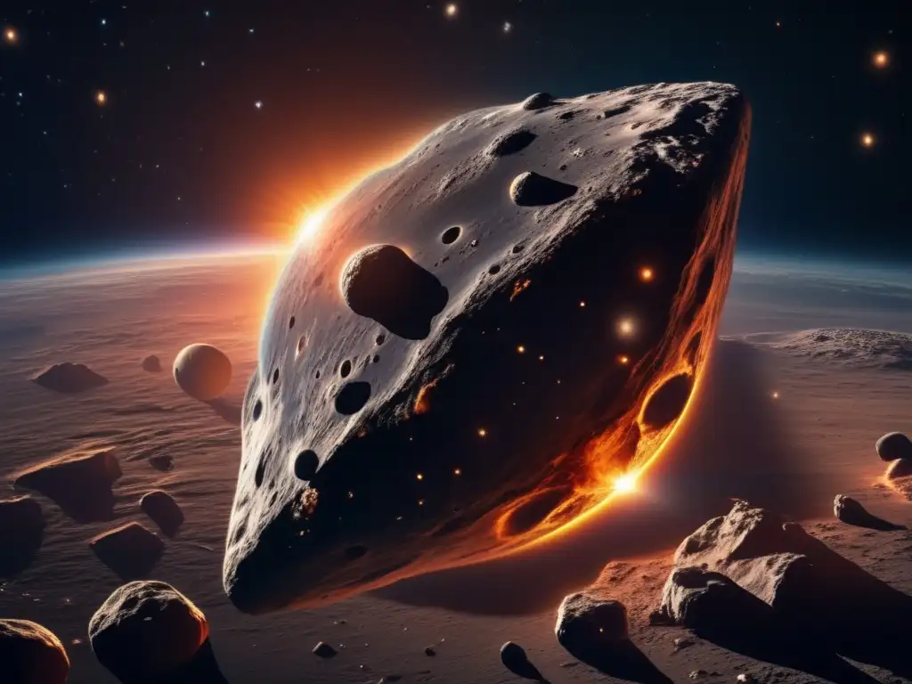 Asteroida misteriosa en órbita: maravilla espacial Asteroide con movimientos orbitales en el espacio