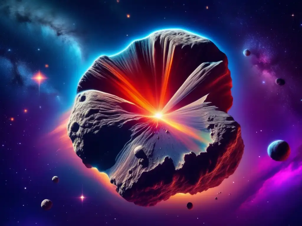 Asteroide misterioso y nebulosa cautivadora Asteroide con movimientos orbitales en un fascinante 8k ultradetallado, rodeado de una nebulosa hipnotizante