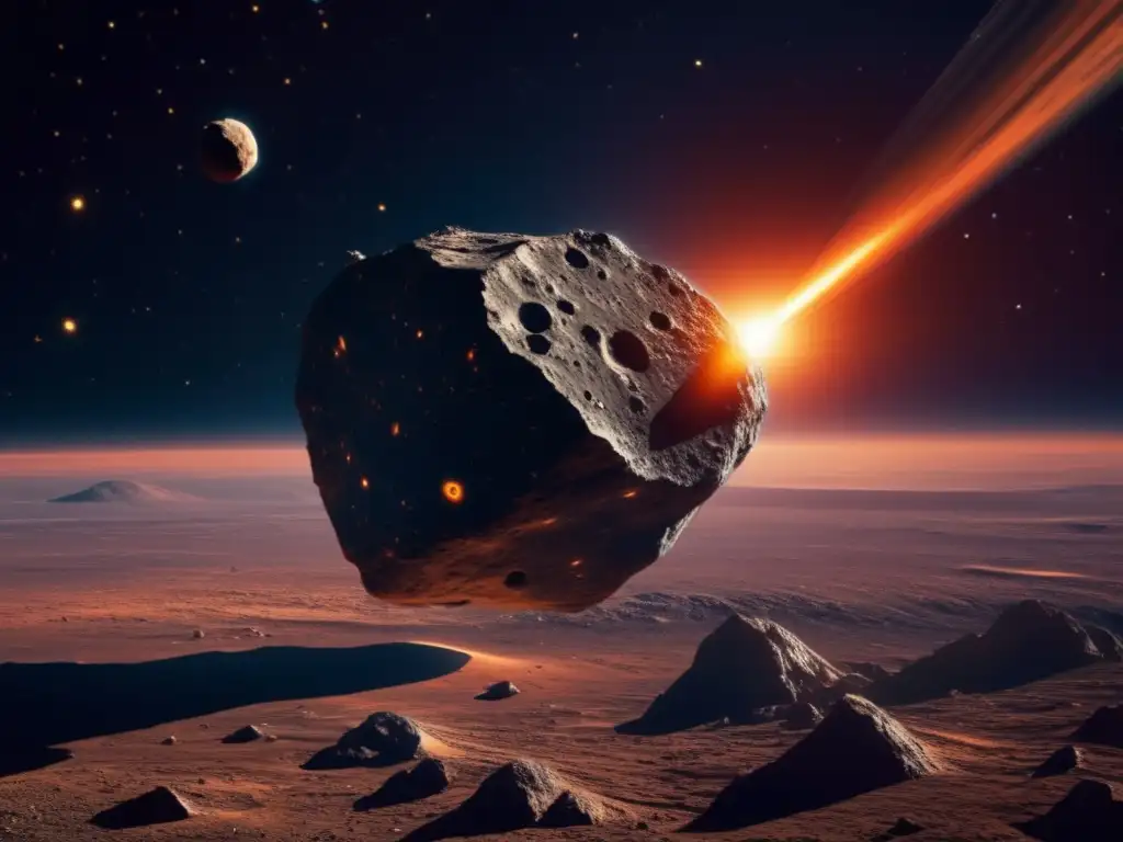 Asteroide misterioso en el espacio Asteroide con movimientos orbitales en misterioso espacio