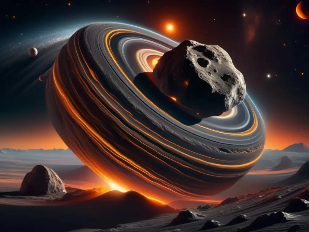 Asteroide hipnótico en el espacio Asteroide con movimientos orbitales y texturas rocosas en el espacio
