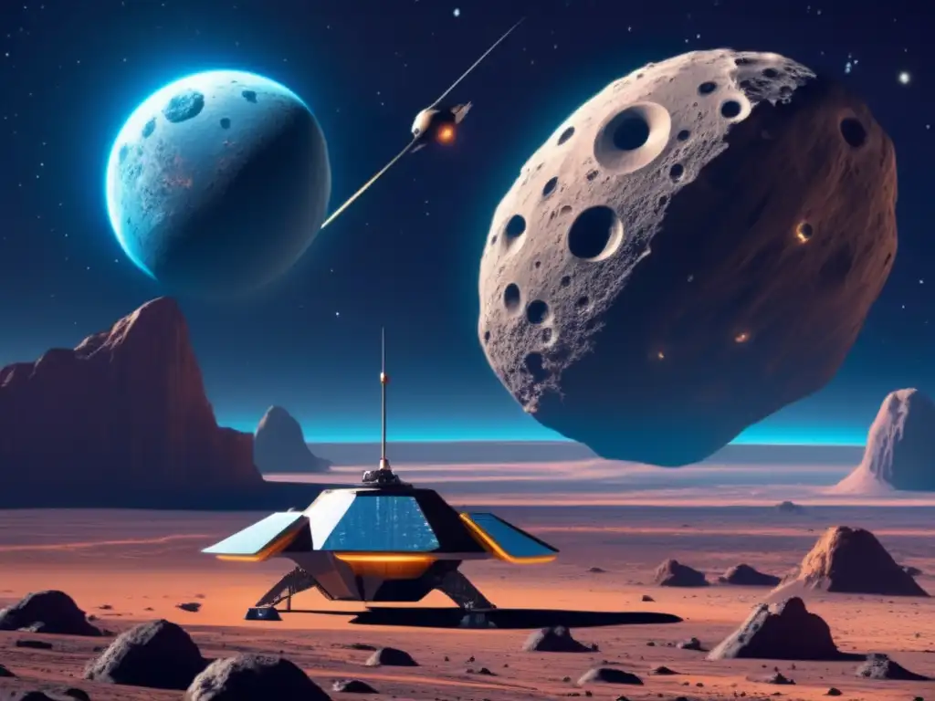 Sonda espacial cerca de asteroide Asteroide troyano: exploración cósmica en imagen de sonda espacial