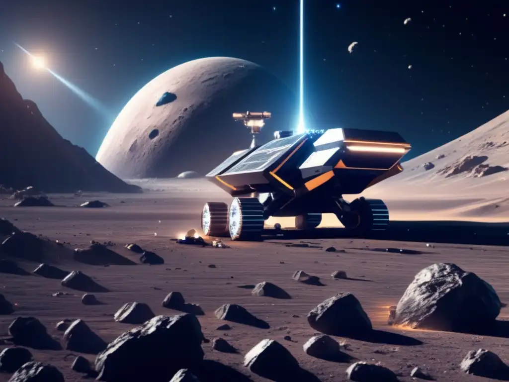 Operación minera espacial futurista en asteroide Cooperación internacional en minería de asteroides