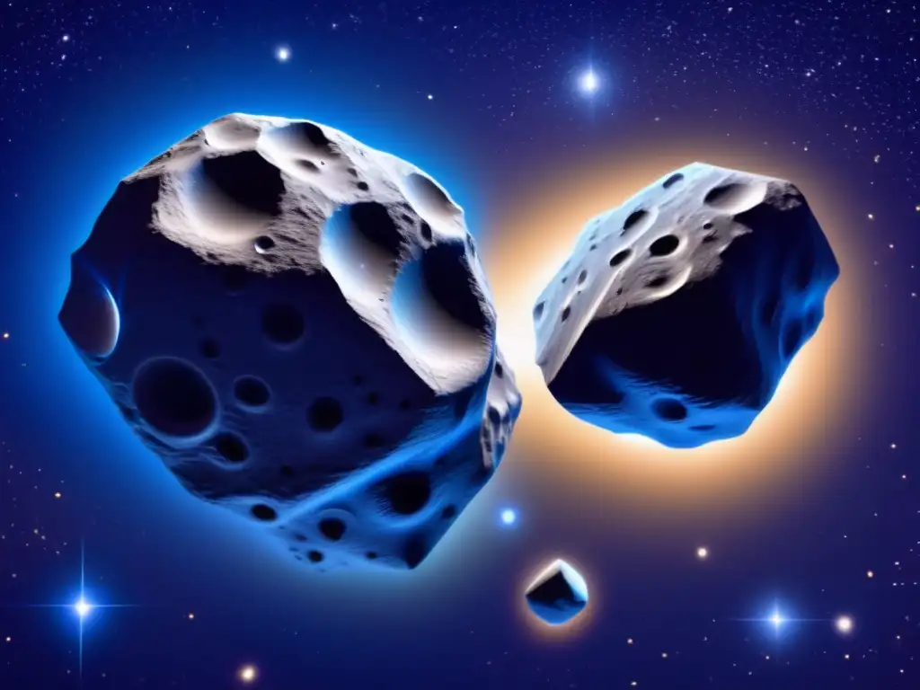 Danza cósmica de asteroides binarios Asteroides binarios colisiones cósmicas: dos asteroides irregulares en el espacio