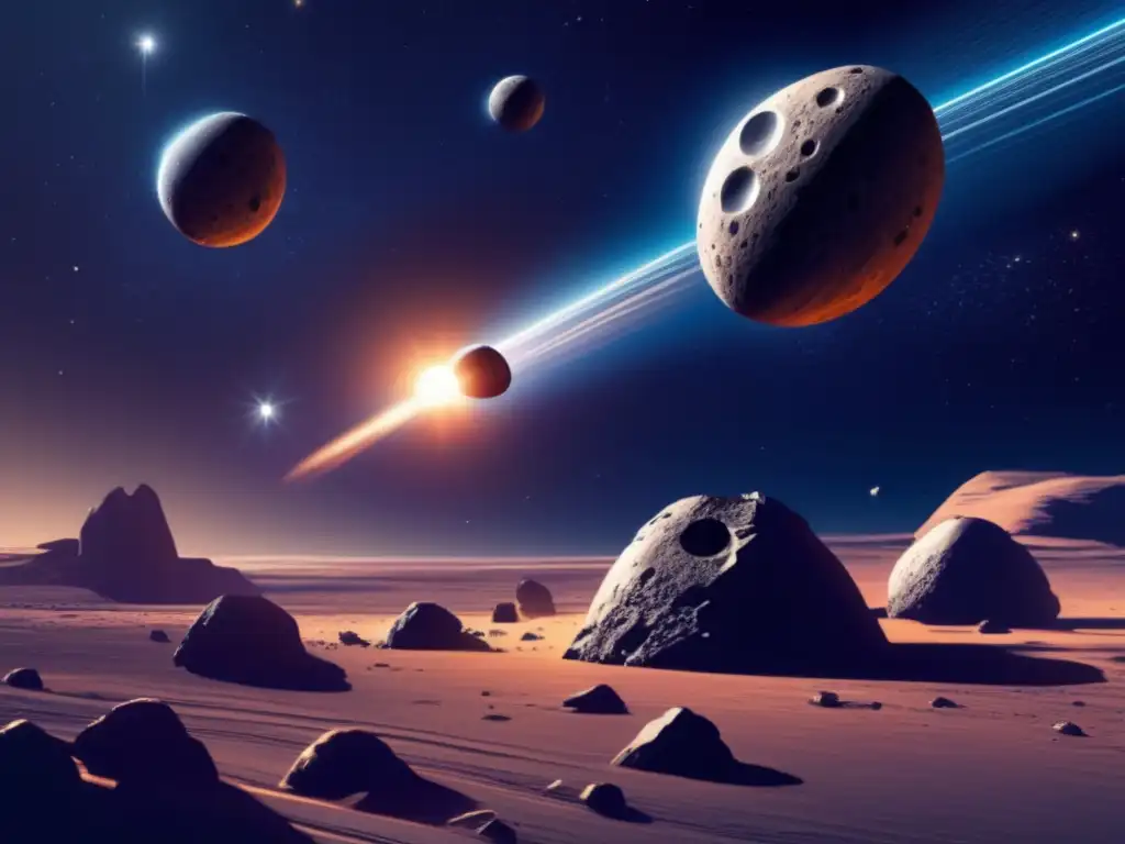 Exploración espacial: nave futurista sobre asteroides binarios Asteroides binarios: misiones espaciales clave