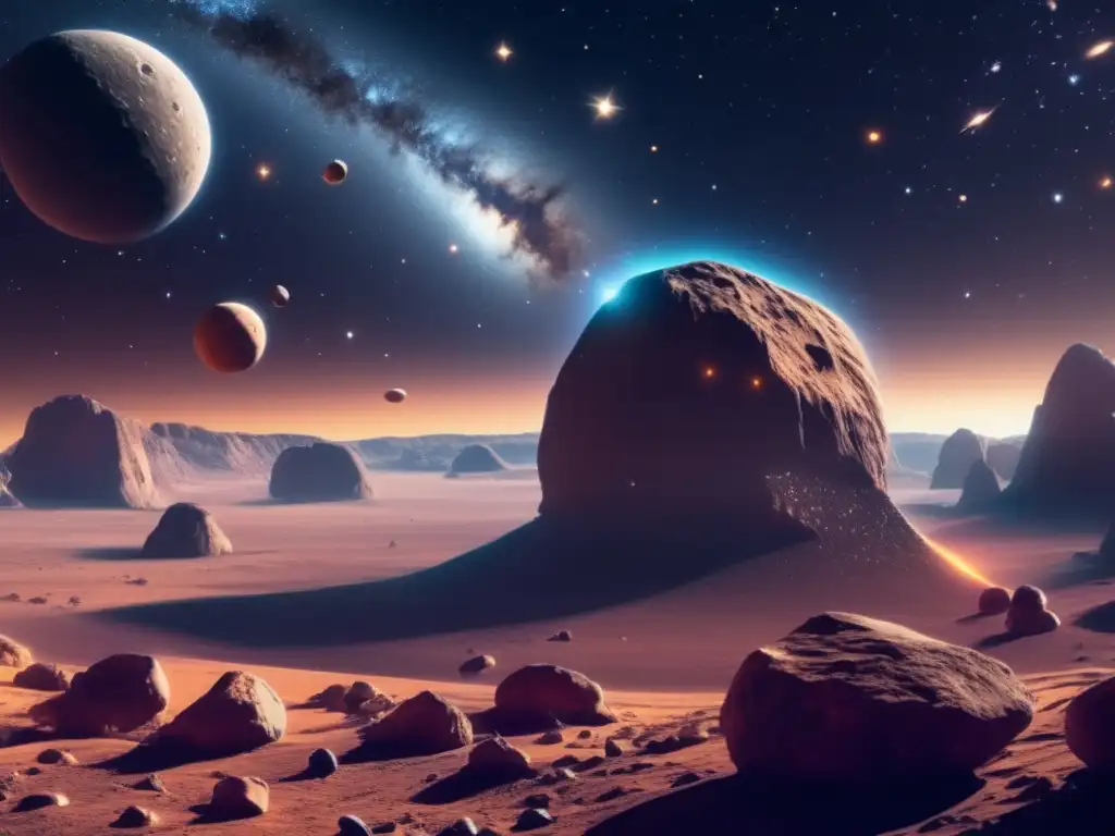 Asteroidas binarios: maravilla cósmica Asteroides binarios: misiones espaciales clave en 8k, capturando la inmensidad del espacio con dos asteroides orbitando en un baile grácil