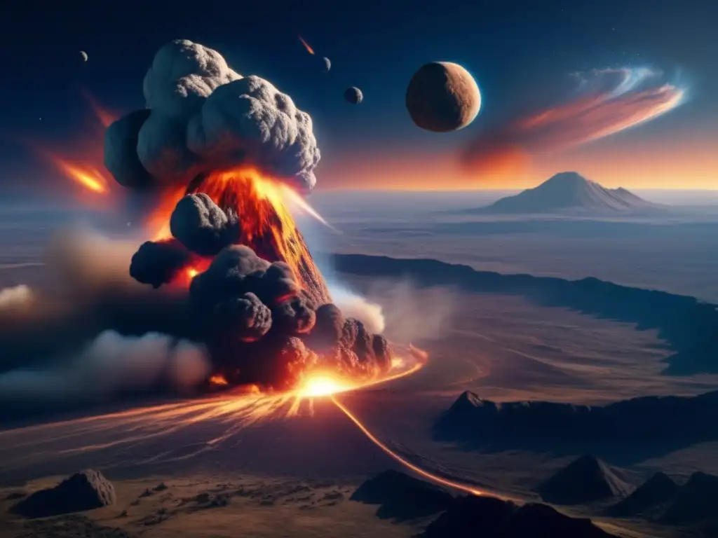 Impacto de asteroide C en la Tierra Misión asteroides C: Impacto de asteroide C en la Tierra, paisaje alterado, cielo oscuro