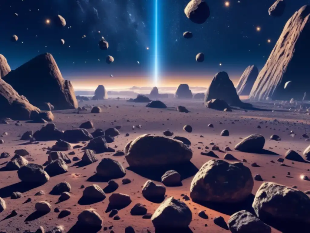 Campo de asteroides misteriosos Asteroides en campo vasto con texturas y colores únicos