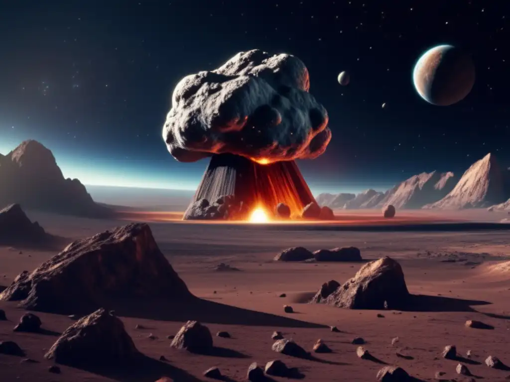 Asteroida cercano a la Tierra, ingenieros trabajan Desviando asteroides para evitar catástrofes: ingenieros y científicos en control room frente a asteroide 8K acercándose a la Tierra