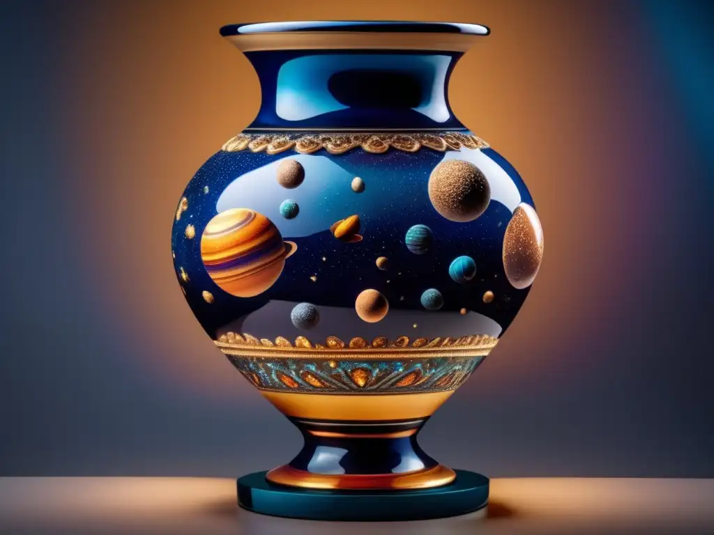 Cerámica celestial de asteroides Representación de asteroides en cerámica y vidrio - Vaso cerámico con asteroideas en colores vibrantes y detalles intrincados