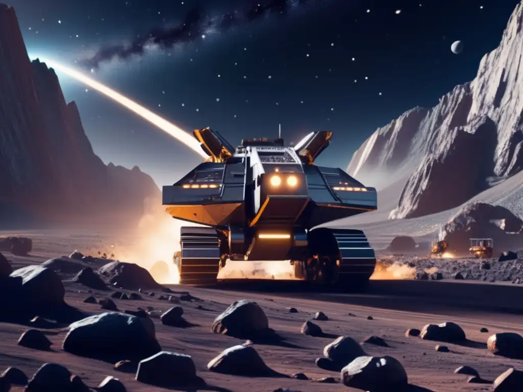 Explotación de asteroides cercanos: Futuro minero en el espacio, maquinaria avanzada, tecnología y astronautas supervisando