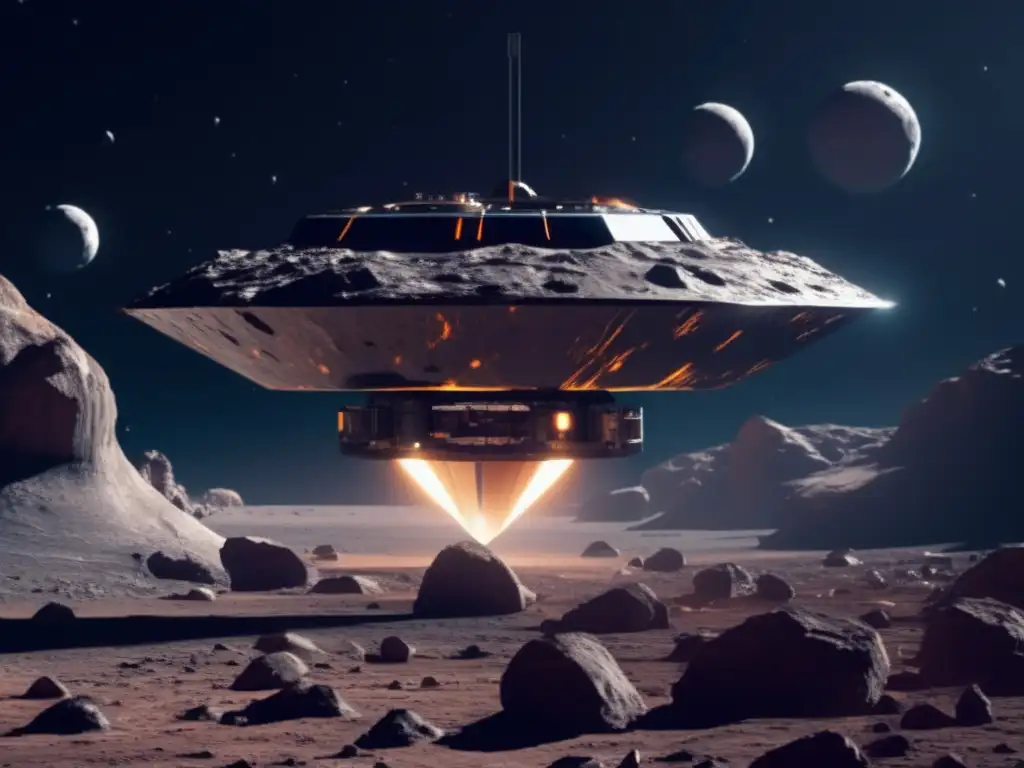 Exploración robótica de asteroides Exploración robótica asteroides cercanos Tierra - Sonda espacial futurista extrae minerales de asteroide rico en recursos