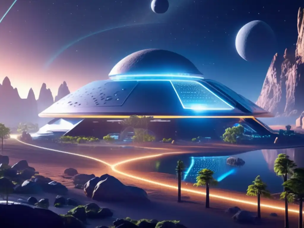 Futuro colonia espacial en asteroide Asteroides: colonias espaciales futuristas con astronautas, tecnología avanzada y la belleza del espacio