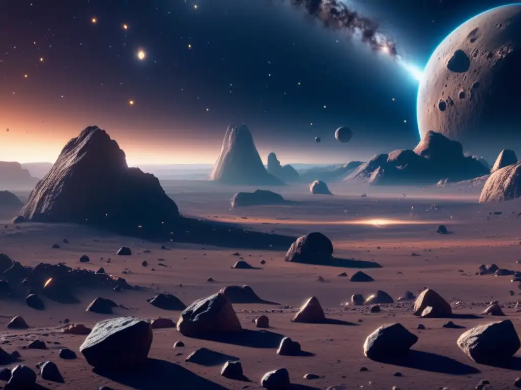 Impresionante campo de asteroides en 8k Asteroides como colonias espaciales en un impresionante paisaje 8k ultradetallado del espacio, con un campo de asteroides colosales