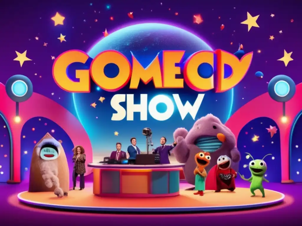 Estudio de televisión cómico con sketch de asteroides Asteroides en la Comedia: Lado Humorístico de Meteoritos