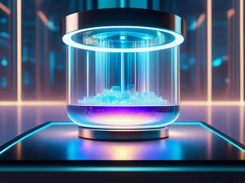 Laboratorio futurista con cristales extraterrestres Exploración asteroides: cristales extraterrestres e impacto en interfaces cerebromáquina